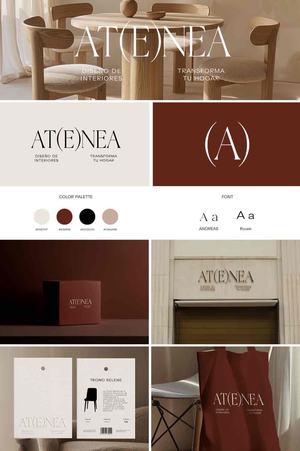 AT(E)NEA Interiors — Un univers de design intérieur, entre typographie sophistiquée et tons neutres.