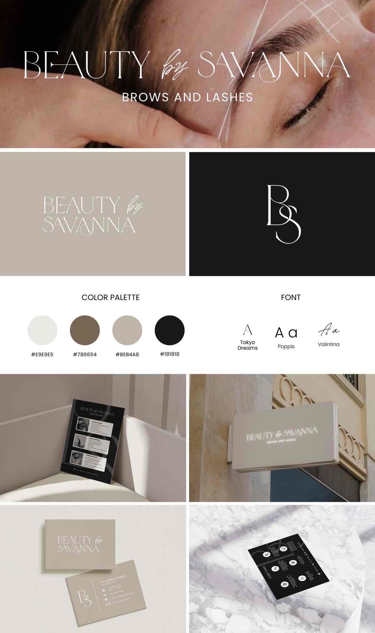 Beauty by Savanna — Une identité élégante pour les sourcils et les cils, du logo aux packagings.