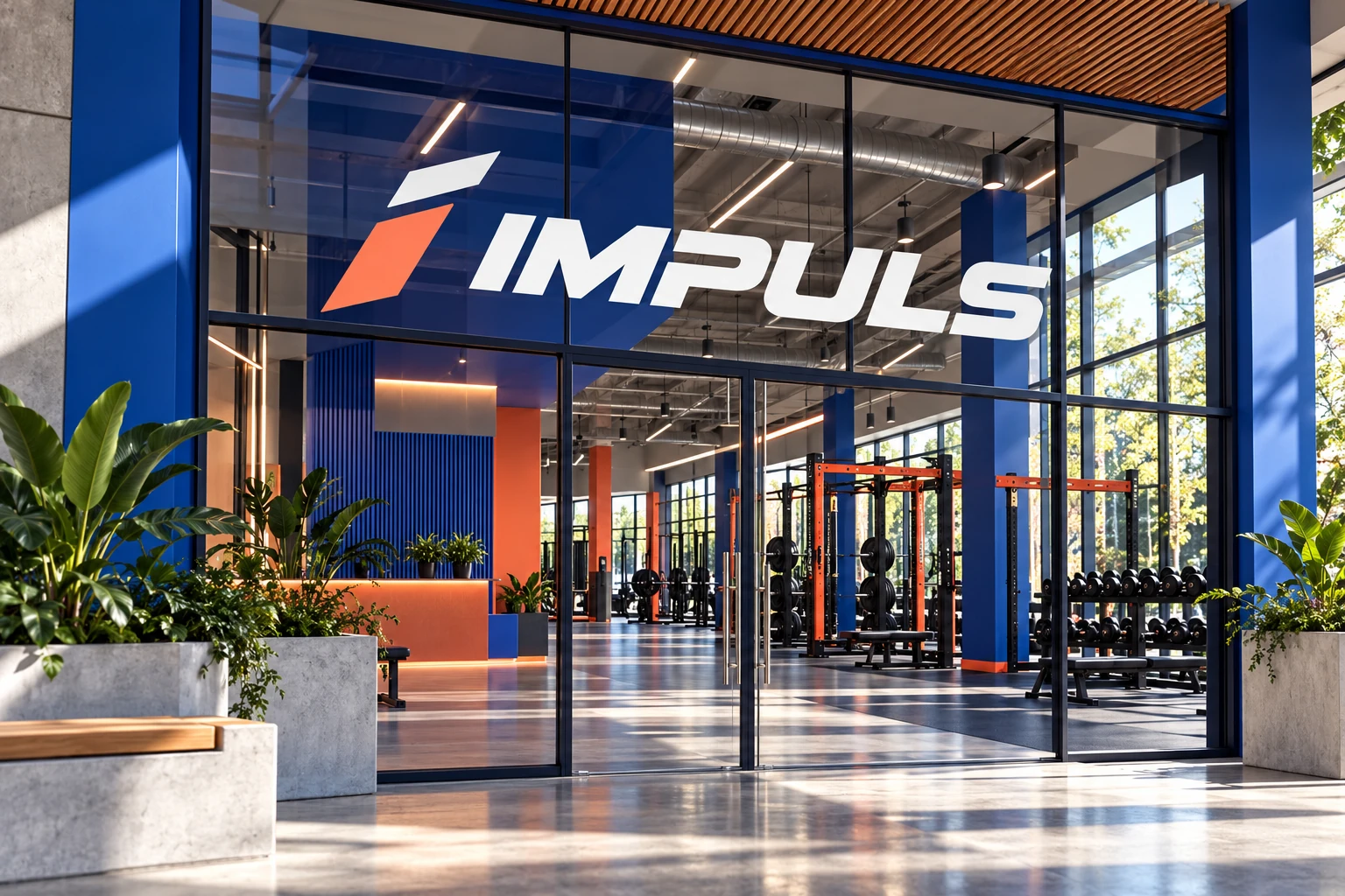 Entrée illustrative de salle de sport avec marquage conceptuel IMPULS