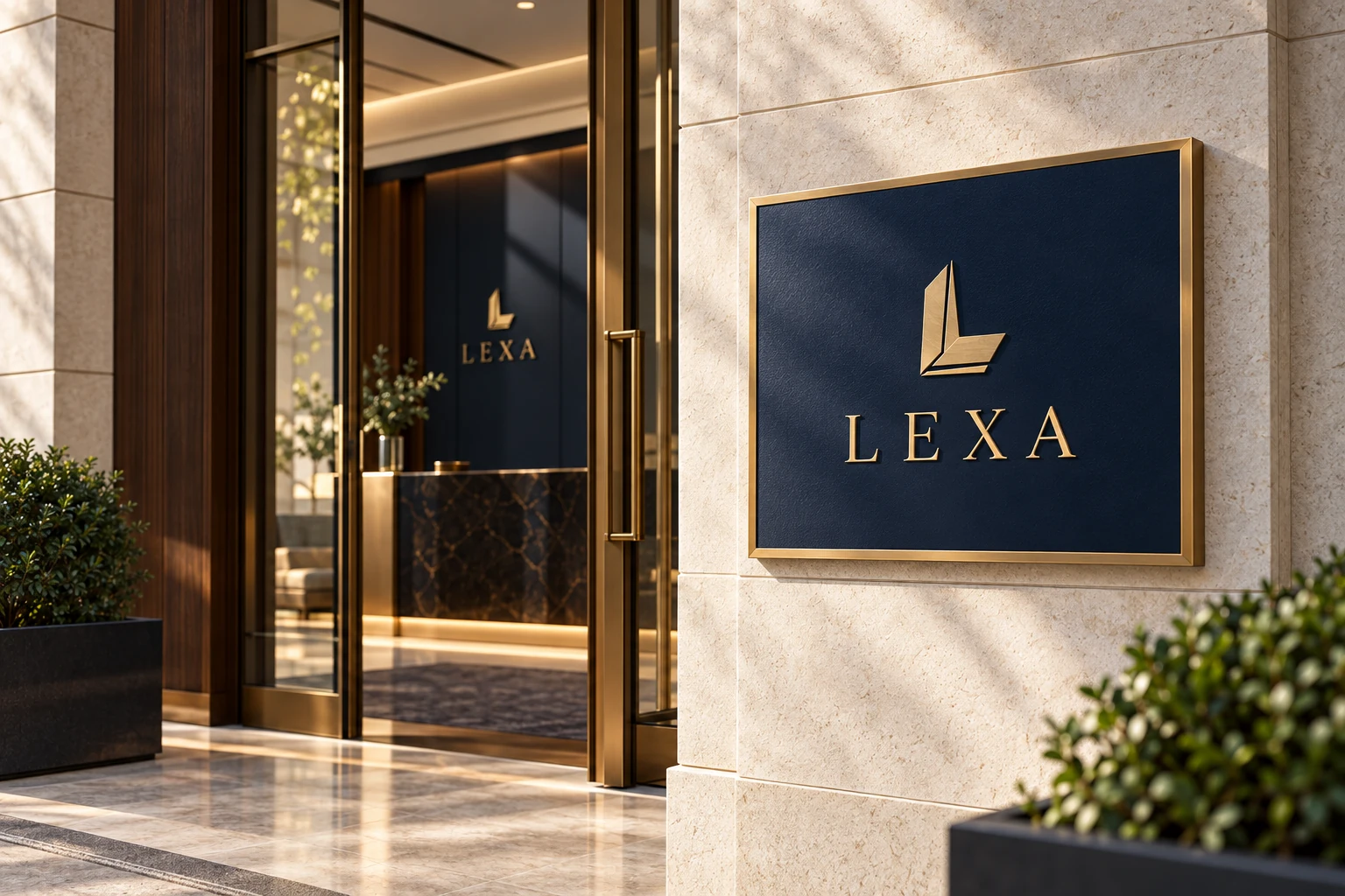 Porte ou plaque illustrative de cabinet avec identité conceptuelle LEXA
