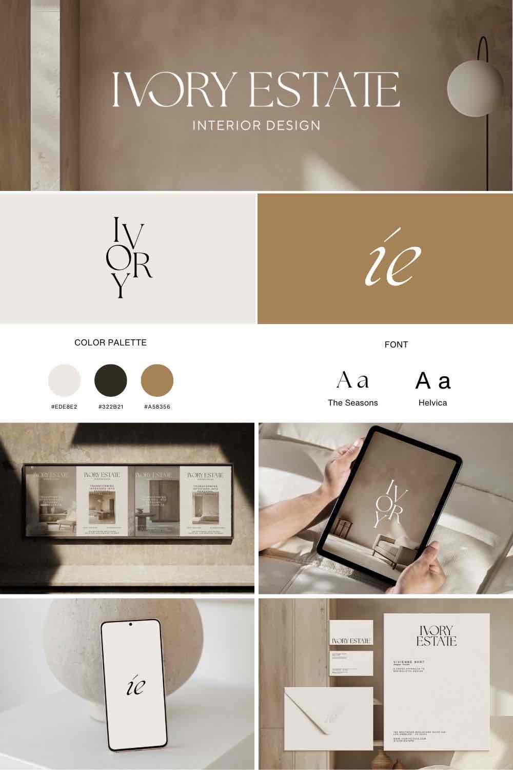 Ivory Estate — Une identité élégante pour le design intérieur, avec des accents dorés.