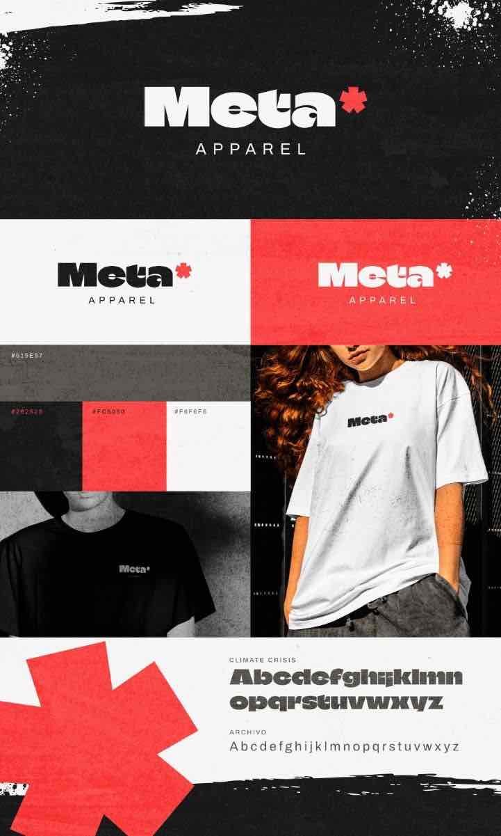 Meta Apparel — Une identité streetwear au logo impactant et aux contrastes rouge et noir.