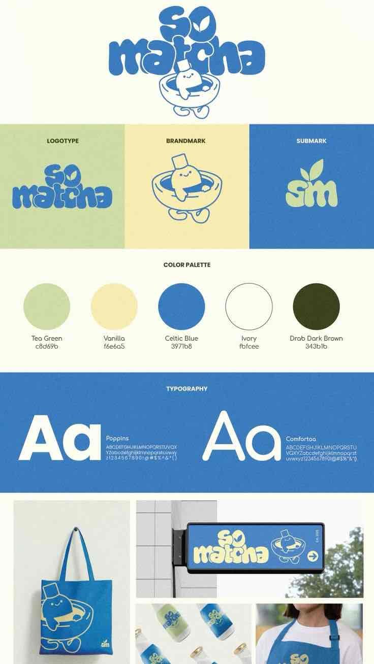 So Matcha — Un univers de boissons ludique et coloré, avec une mascotte engageante.